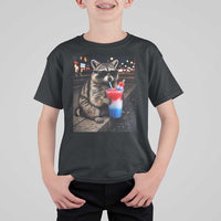 4th Of July Raccoon Drinking Slushie T Shirt For Kid Patriotic 250 Anniversary USA Trash Panda Funny Meme