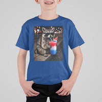 4th Of July Raccoon Drinking Slushie T Shirt For Kid Patriotic 250 Anniversary USA Trash Panda Funny Meme