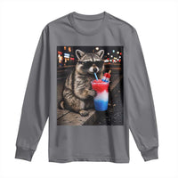 4th Of July Raccoon Drinking Slushie Long Sleeve Shirt Patriotic 250 Anniversary USA Trash Panda Funny Meme