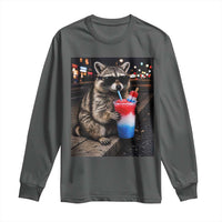 4th Of July Raccoon Drinking Slushie Long Sleeve Shirt Patriotic 250 Anniversary USA Trash Panda Funny Meme
