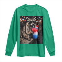 4th Of July Raccoon Drinking Slushie Long Sleeve Shirt Patriotic 250 Anniversary USA Trash Panda Funny Meme