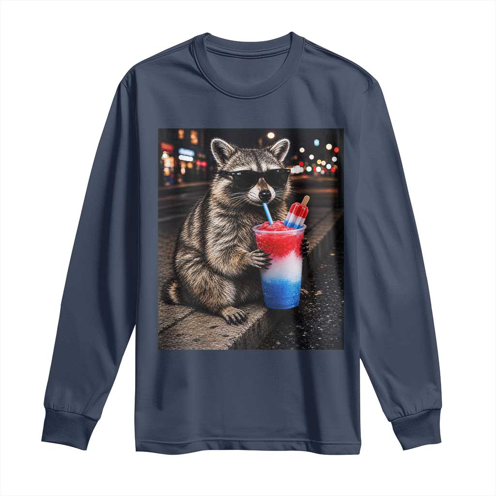 4th Of July Raccoon Drinking Slushie Long Sleeve Shirt Patriotic 250 Anniversary USA Trash Panda Funny Meme