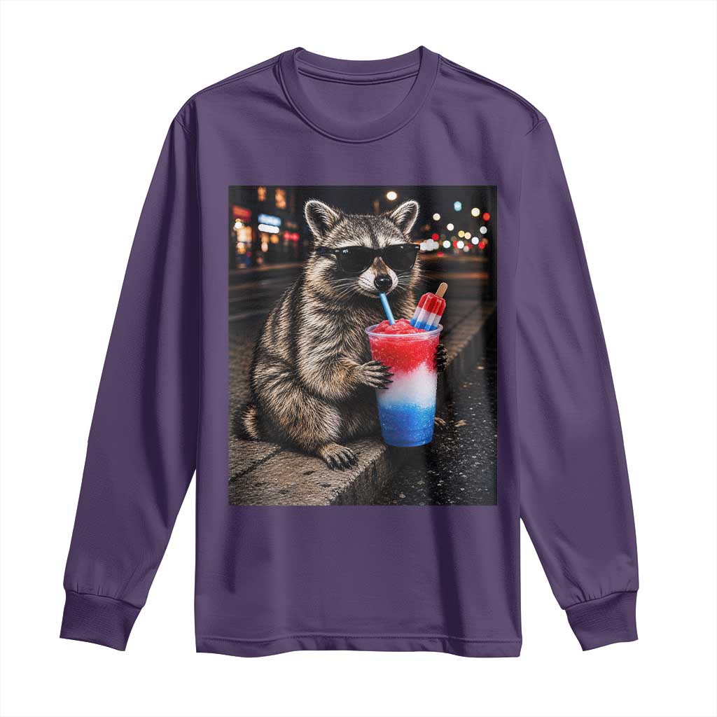 4th Of July Raccoon Drinking Slushie Long Sleeve Shirt Patriotic 250 Anniversary USA Trash Panda Funny Meme