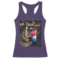 4th Of July Raccoon Drinking Slushie Racerback Tank Top Patriotic 250 Anniversary USA Trash Panda Funny Meme