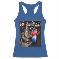 4th Of July Raccoon Drinking Slushie Racerback Tank Top Patriotic 250 Anniversary USA Trash Panda Funny Meme