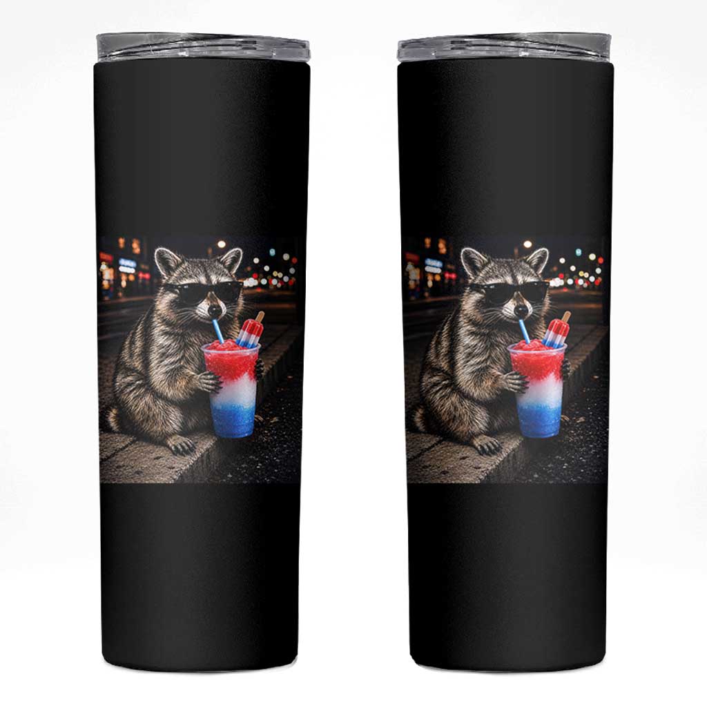 4th Of July Raccoon Drinking Slushie Skinny Tumbler Patriotic 250 Anniversary USA Trash Panda Funny Meme