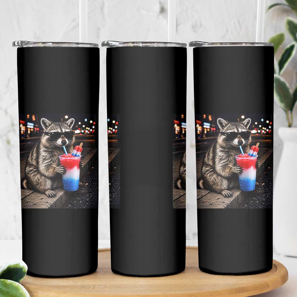 4th Of July Raccoon Drinking Slushie Skinny Tumbler Patriotic 250 Anniversary USA Trash Panda Funny Meme
