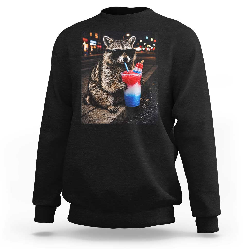 4th Of July Raccoon Drinking Slushie Sweatshirt Patriotic 250 Anniversary USA Trash Panda Funny Meme