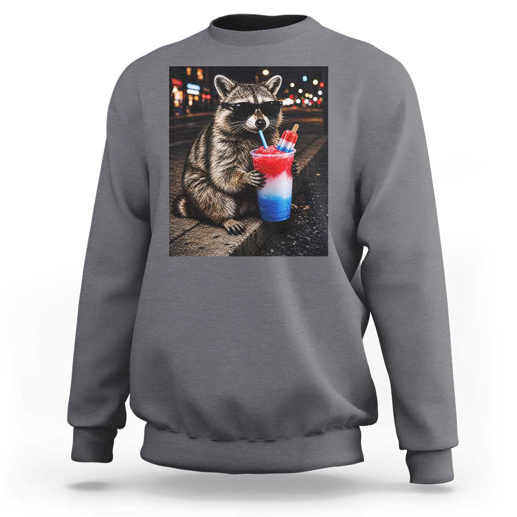 4th Of July Raccoon Drinking Slushie Sweatshirt Patriotic 250 Anniversary USA Trash Panda Funny Meme