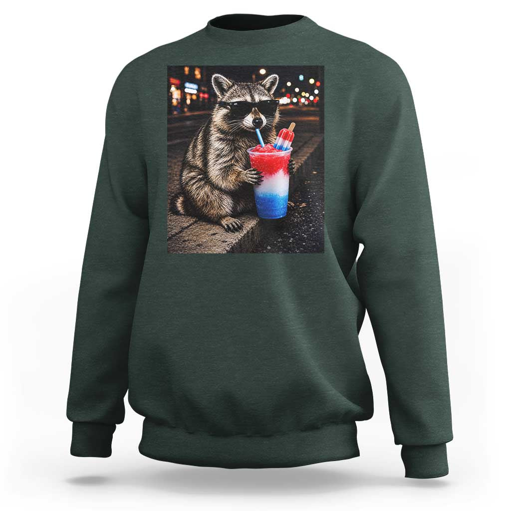 4th Of July Raccoon Drinking Slushie Sweatshirt Patriotic 250 Anniversary USA Trash Panda Funny Meme