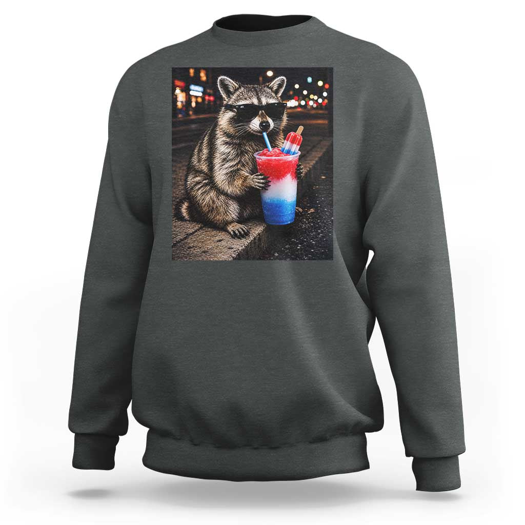 4th Of July Raccoon Drinking Slushie Sweatshirt Patriotic 250 Anniversary USA Trash Panda Funny Meme
