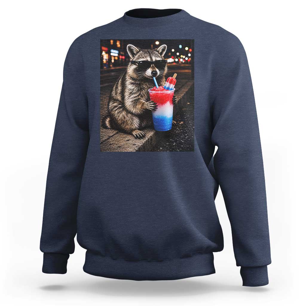 4th Of July Raccoon Drinking Slushie Sweatshirt Patriotic 250 Anniversary USA Trash Panda Funny Meme