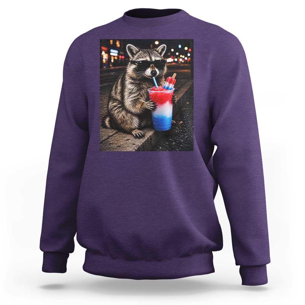 4th Of July Raccoon Drinking Slushie Sweatshirt Patriotic 250 Anniversary USA Trash Panda Funny Meme