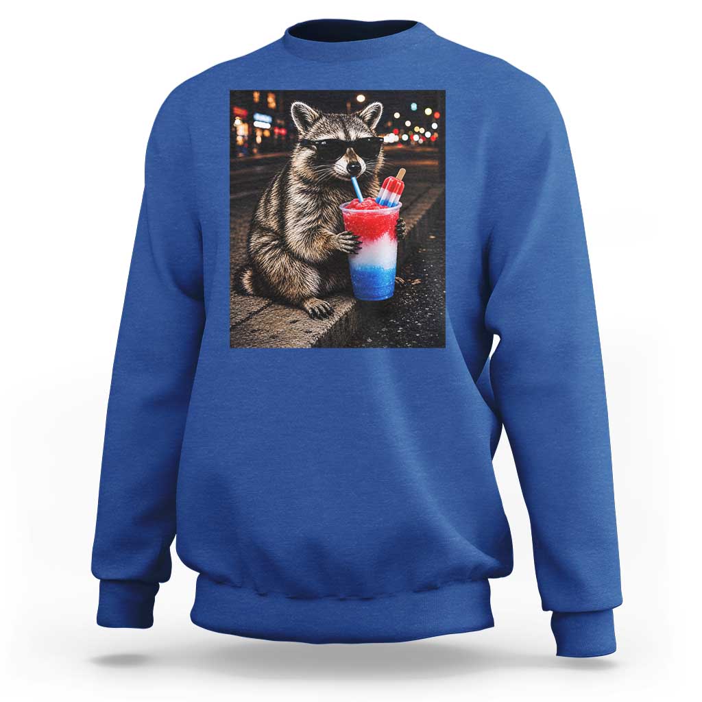 4th Of July Raccoon Drinking Slushie Sweatshirt Patriotic 250 Anniversary USA Trash Panda Funny Meme