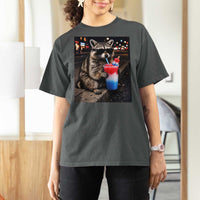 4th Of July Raccoon Drinking Slushie T Shirt For Women Patriotic 250 Anniversary USA Trash Panda Funny Meme