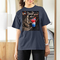 4th Of July Raccoon Drinking Slushie T Shirt For Women Patriotic 250 Anniversary USA Trash Panda Funny Meme