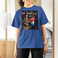 4th Of July Raccoon Drinking Slushie T Shirt For Women Patriotic 250 Anniversary USA Trash Panda Funny Meme