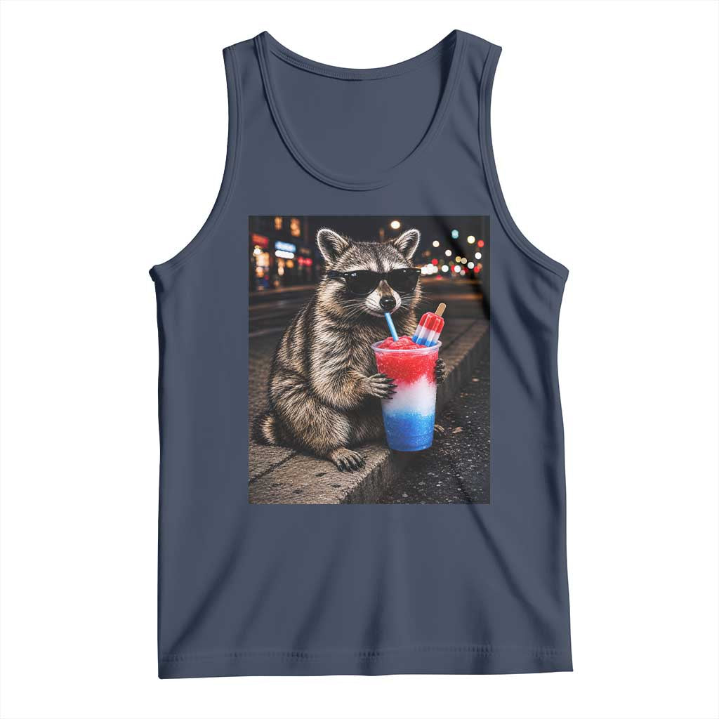 4th Of July Raccoon Drinking Slushie Tank Top Patriotic 250 Anniversary USA Trash Panda Funny Meme