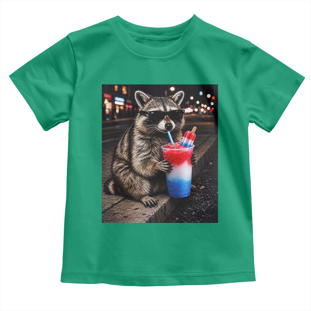 4th Of July Raccoon Drinking Slushie Toddler T Shirt Patriotic 250 Anniversary USA Trash Panda Funny Meme