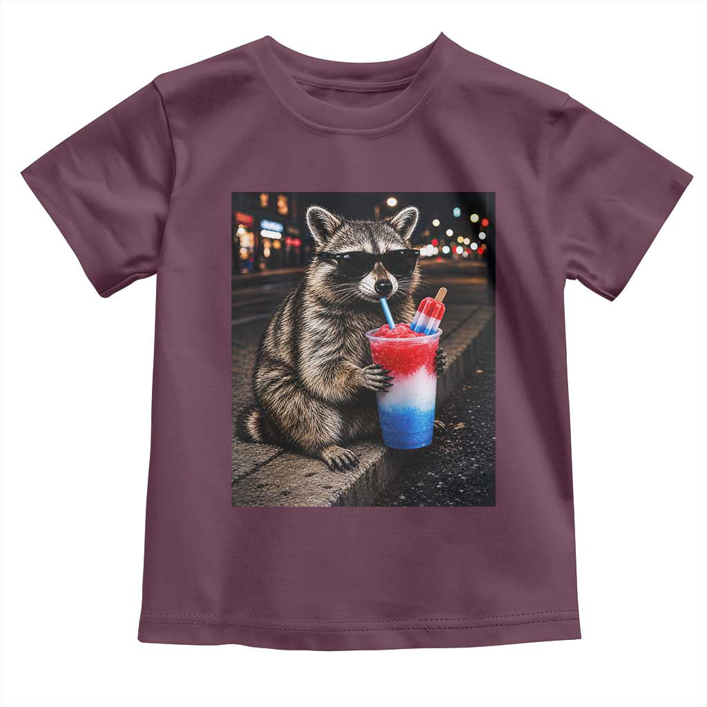4th Of July Raccoon Drinking Slushie Toddler T Shirt Patriotic 250 Anniversary USA Trash Panda Funny Meme