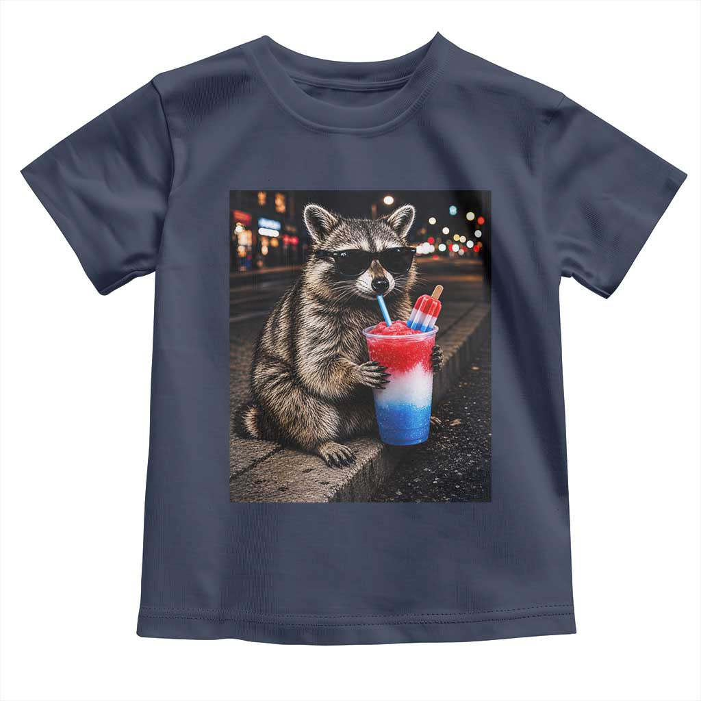 4th Of July Raccoon Drinking Slushie Toddler T Shirt Patriotic 250 Anniversary USA Trash Panda Funny Meme