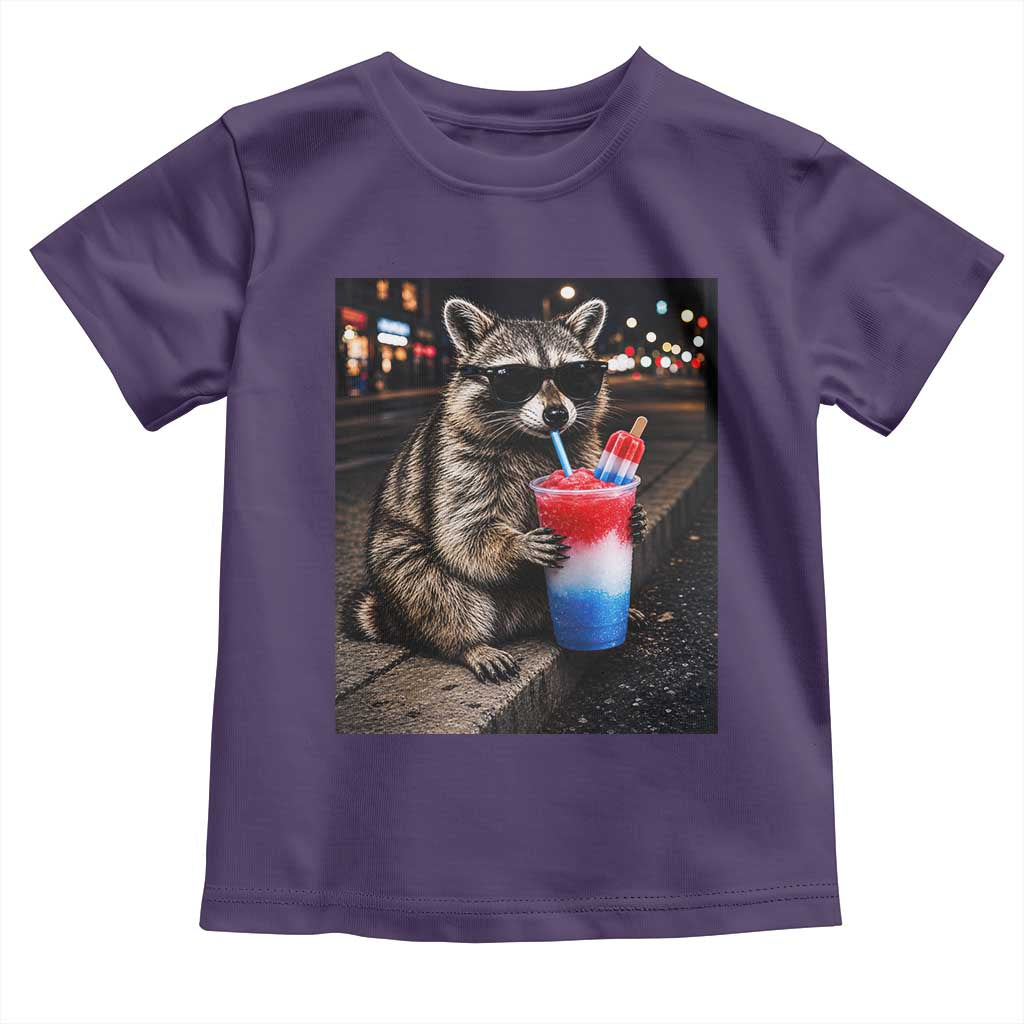 4th Of July Raccoon Drinking Slushie Toddler T Shirt Patriotic 250 Anniversary USA Trash Panda Funny Meme