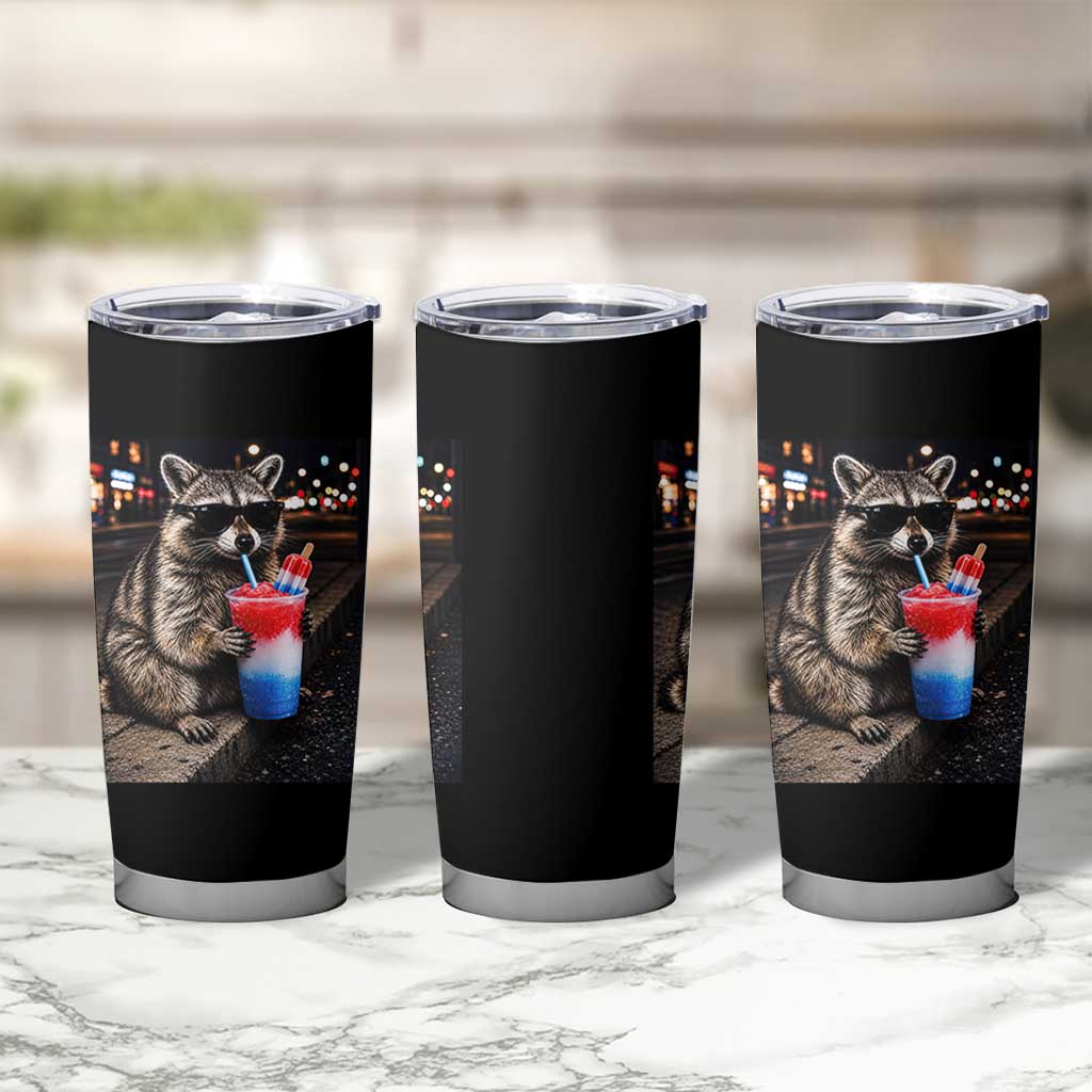 4th Of July Raccoon Drinking Slushie Tumbler Cup Patriotic 250 Anniversary USA Trash Panda Funny Meme