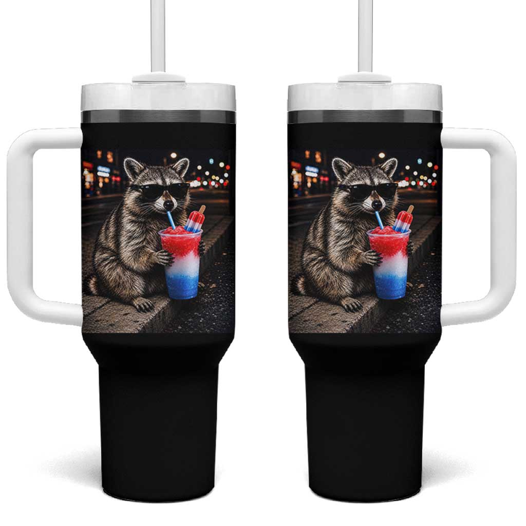 4th Of July Raccoon Drinking Slushie Tumbler With Handle Patriotic 250 Anniversary USA Trash Panda Funny Meme