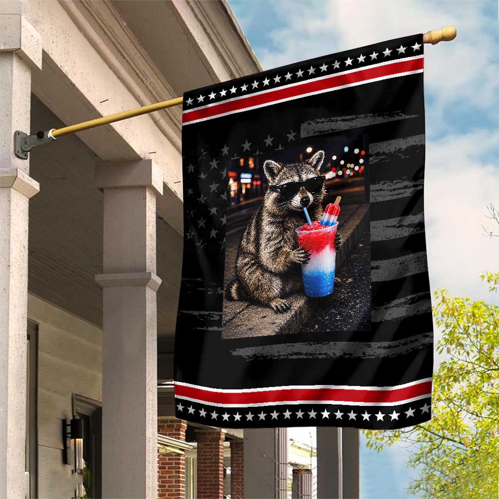 4th Of July Raccoon Drinking Slushie Patriotic Garden Flag 250 Anniversary USA Trash Panda Funny Meme
