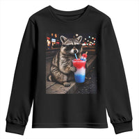 4th Of July Raccoon Drinking Slushie Youth Sweatshirt Patriotic 250 Anniversary USA Trash Panda Funny Meme