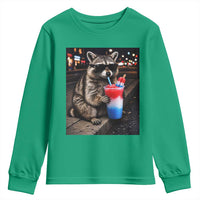 4th Of July Raccoon Drinking Slushie Youth Sweatshirt Patriotic 250 Anniversary USA Trash Panda Funny Meme