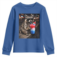 4th Of July Raccoon Drinking Slushie Youth Sweatshirt Patriotic 250 Anniversary USA Trash Panda Funny Meme