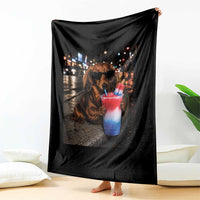 4th Of July Dachshund Drinking Slushie Throw Blanket Patriotic 250 Anniversary USA Dog Lovers Funny Meme