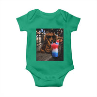 4th Of July Dachshund Drinking Slushie Baby Onesie Patriotic 250 Anniversary USA Dog Lovers Funny Meme