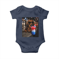 4th Of July Dachshund Drinking Slushie Baby Onesie Patriotic 250 Anniversary USA Dog Lovers Funny Meme