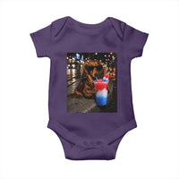 4th Of July Dachshund Drinking Slushie Baby Onesie Patriotic 250 Anniversary USA Dog Lovers Funny Meme