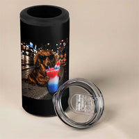 4th Of July Dachshund Drinking Slushie 4 in 1 Can Cooler Tumbler Patriotic 250 Anniversary USA Dog Lovers Funny Meme