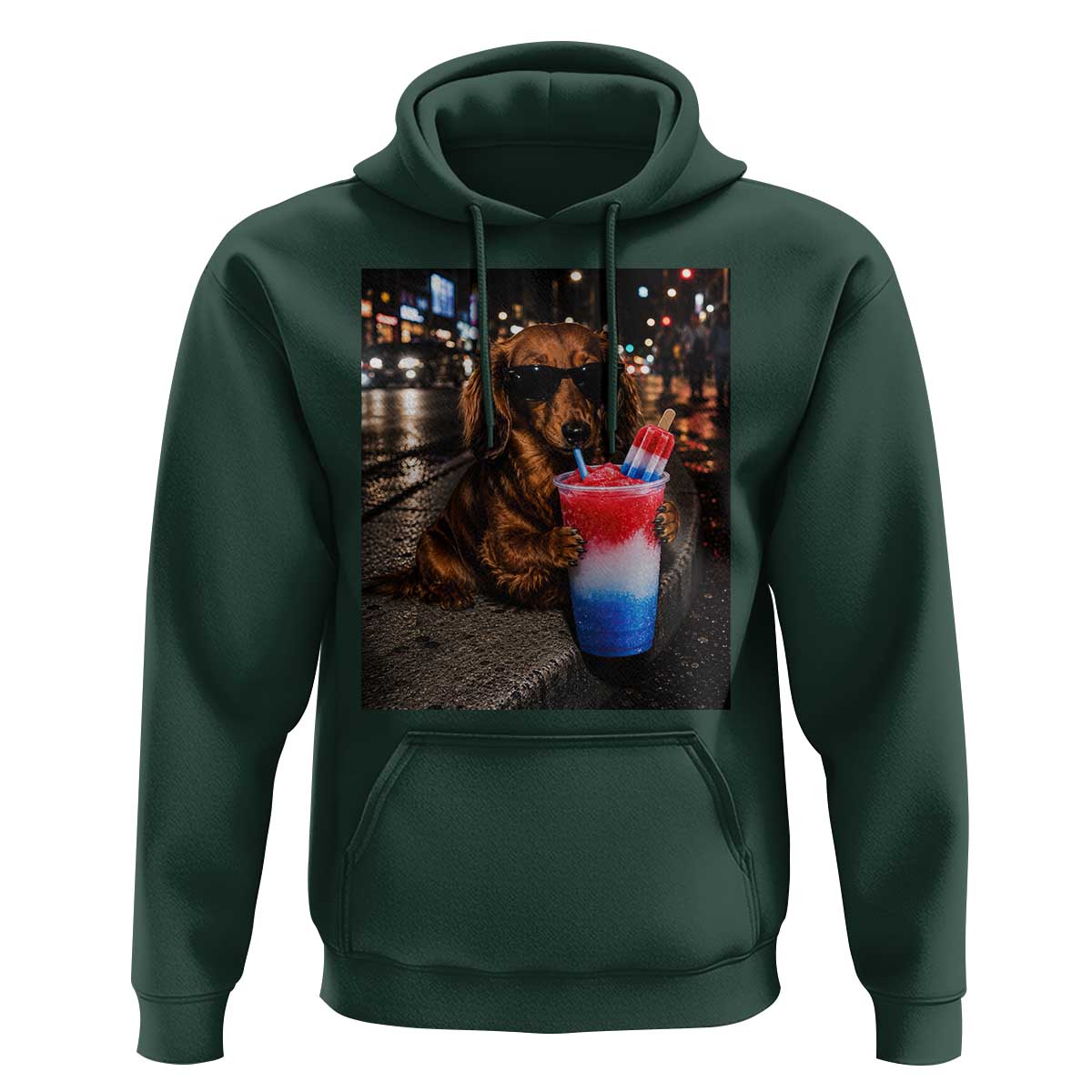 4th Of July Dachshund Drinking Slushie Hoodie Patriotic 250 Anniversary USA Dog Lovers Funny Meme