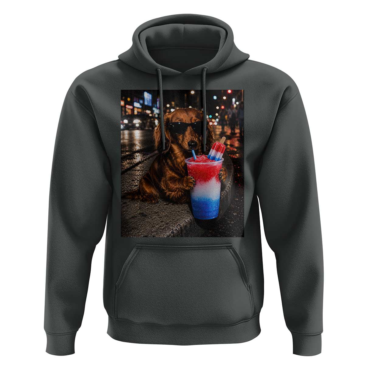 4th Of July Dachshund Drinking Slushie Hoodie Patriotic 250 Anniversary USA Dog Lovers Funny Meme
