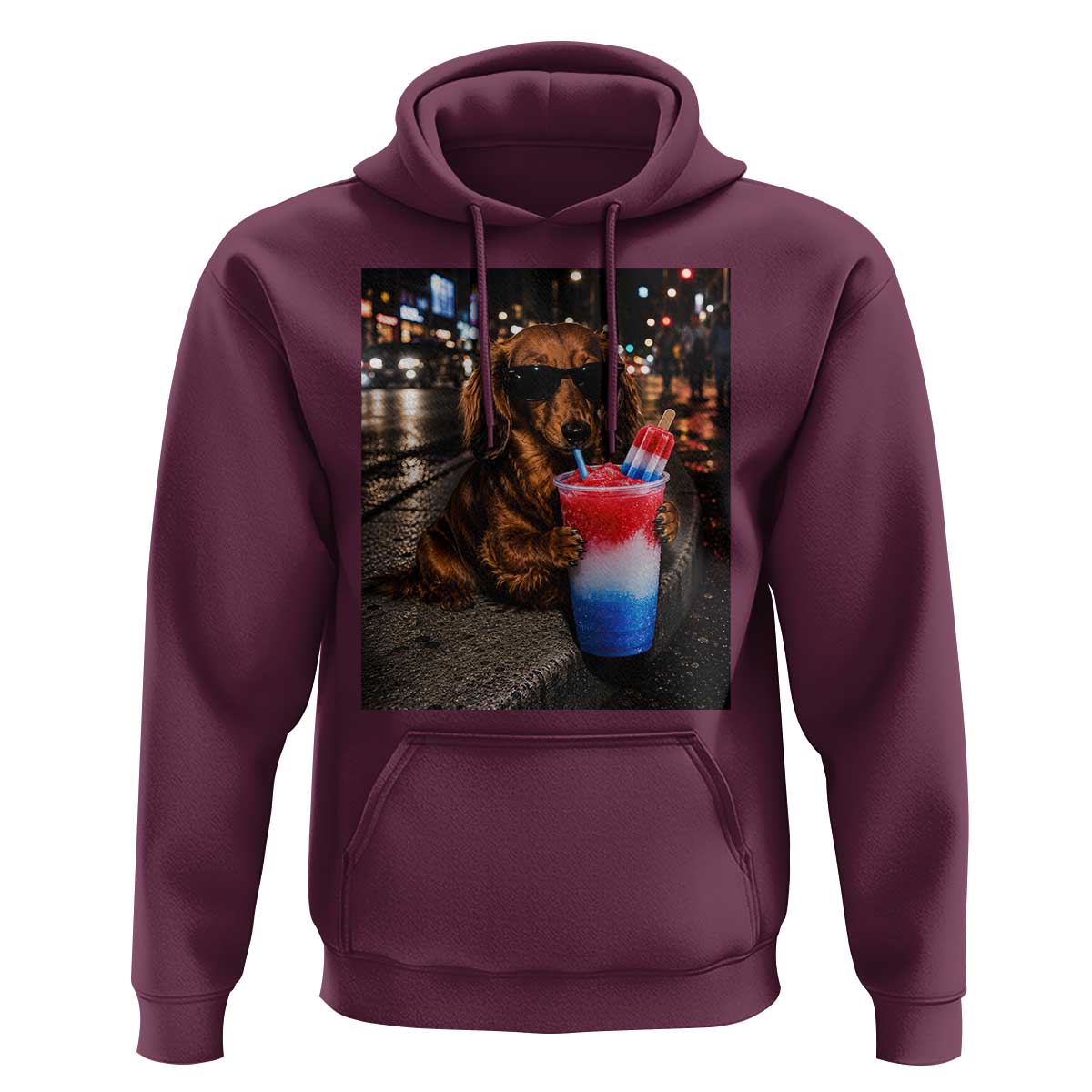 4th Of July Dachshund Drinking Slushie Hoodie Patriotic 250 Anniversary USA Dog Lovers Funny Meme