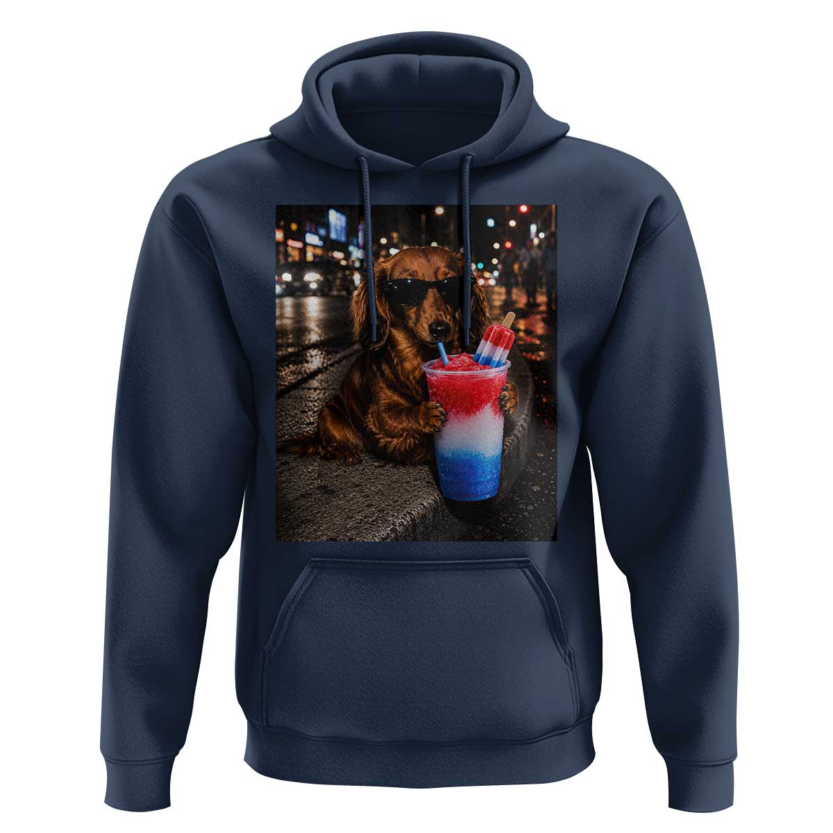 4th Of July Dachshund Drinking Slushie Hoodie Patriotic 250 Anniversary USA Dog Lovers Funny Meme