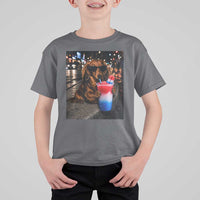 4th Of July Dachshund Drinking Slushie T Shirt For Kid Patriotic 250 Anniversary USA Dog Lovers Funny Meme