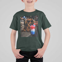 4th Of July Dachshund Drinking Slushie T Shirt For Kid Patriotic 250 Anniversary USA Dog Lovers Funny Meme