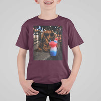 4th Of July Dachshund Drinking Slushie T Shirt For Kid Patriotic 250 Anniversary USA Dog Lovers Funny Meme