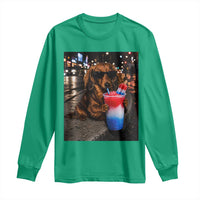 4th Of July Dachshund Drinking Slushie Long Sleeve Shirt Patriotic 250 Anniversary USA Dog Lovers Funny Meme