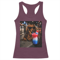 4th Of July Dachshund Drinking Slushie Racerback Tank Top Patriotic 250 Anniversary USA Dog Lovers Funny Meme