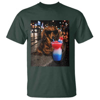 4th Of July Dachshund Drinking Slushie T Shirt Patriotic 250 Anniversary USA Dog Lovers Funny Meme