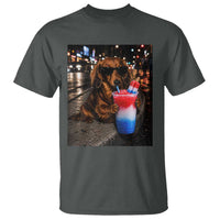 4th Of July Dachshund Drinking Slushie T Shirt Patriotic 250 Anniversary USA Dog Lovers Funny Meme