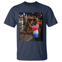 4th Of July Dachshund Drinking Slushie T Shirt Patriotic 250 Anniversary USA Dog Lovers Funny Meme
