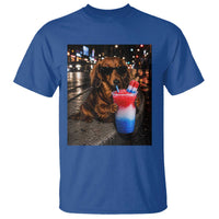 4th Of July Dachshund Drinking Slushie T Shirt Patriotic 250 Anniversary USA Dog Lovers Funny Meme
